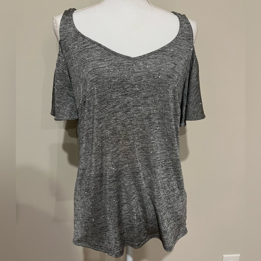 Sparkly open shoulder top
